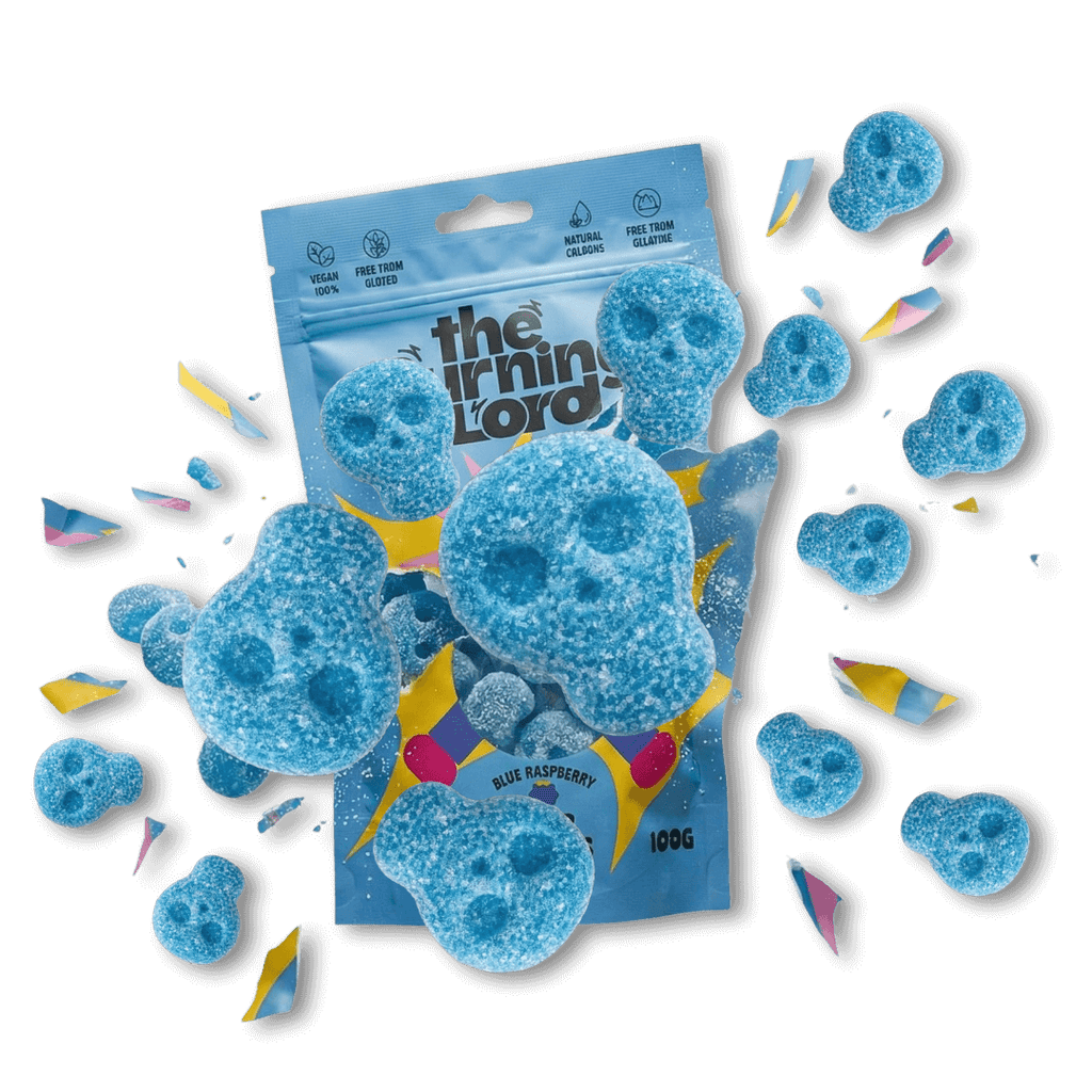 Gominolas ácidas azules de frambuesa Raspberry Sour, 100g The Burning Lord, veganas y sin gelatina