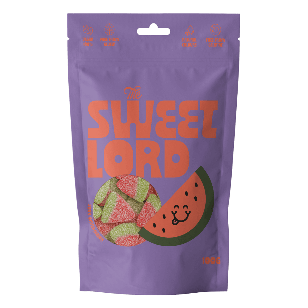  Bolsa de gominolas Sour Watermelon 100g de The Sweet Lord, chuches ácidas de sandía veganas y sin gluten