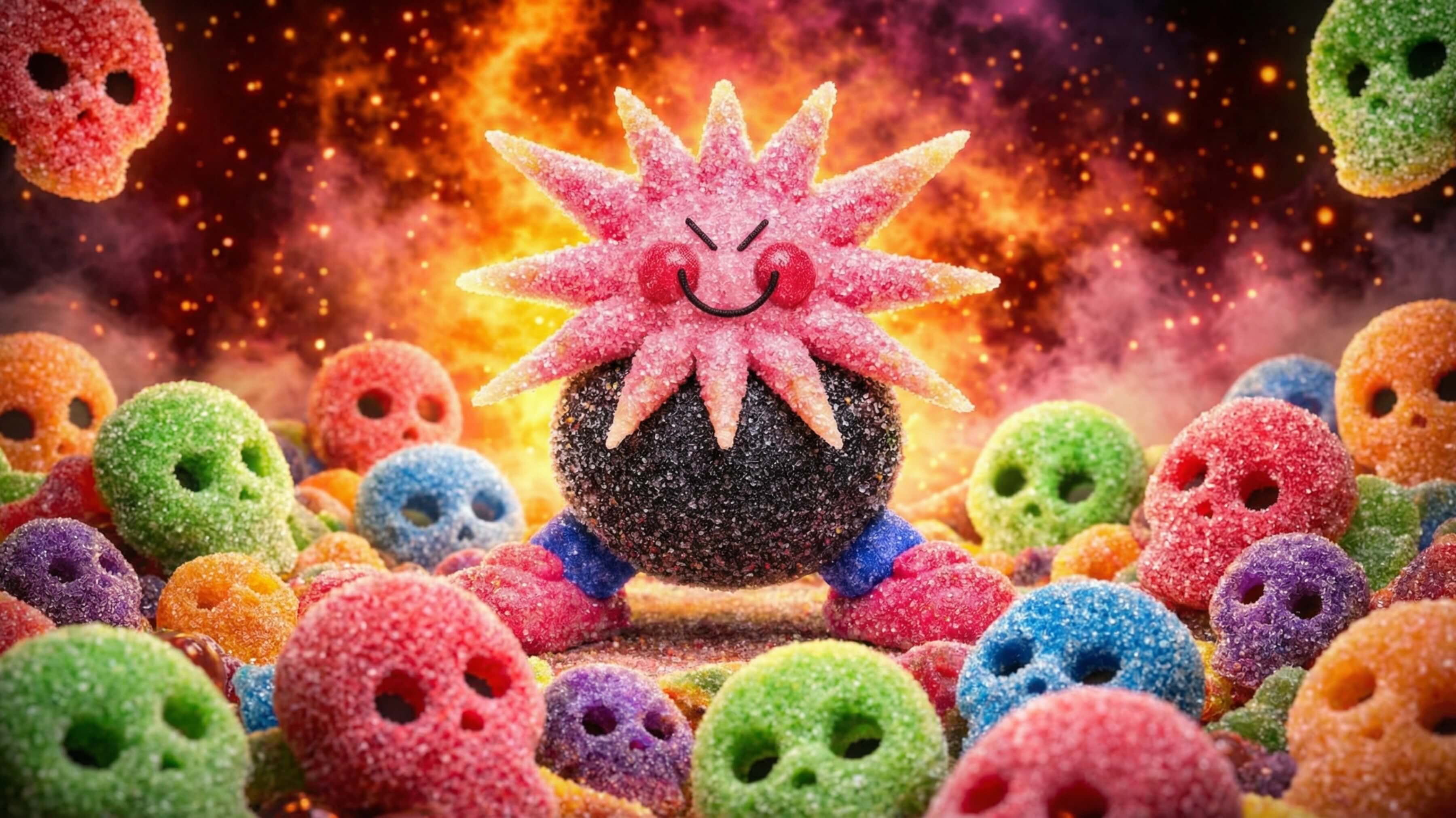 Personaje the burning Lord en un mundo de fantasía de nuestra tienda de golosinas online